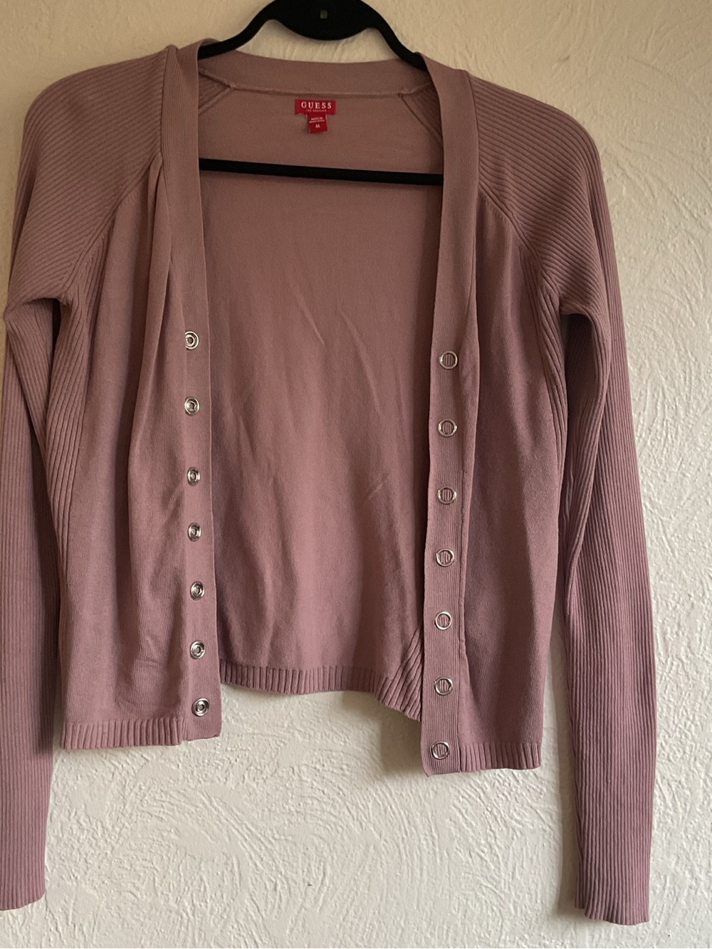 GUESS Women's Mauve Snap-Front Cardigan Sweater
